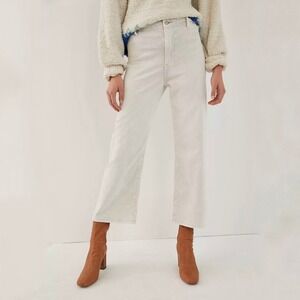 Anthropologie | Pilcro | Cream Wide Leg Cropped Corduroy Pants Size 18